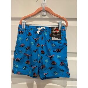 Chubbies Jurassic Park Kids Swim Trunks Blue Dinosaur Print Shorts Size 6 NWT